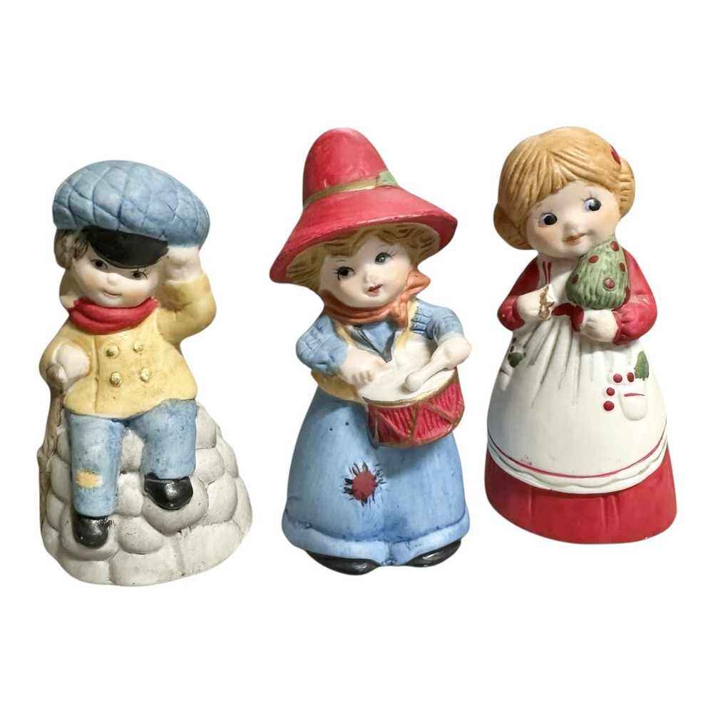 Jasco 1978 Merri Bells Fine Bisque Porcelain‎ Bell Figurines Vintage Set of 3
